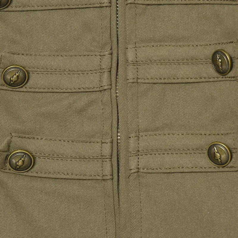 Damen Taillierte Militärinspirierte Kurzjacke mit Stehkragen und Zierknopfleisten Drune