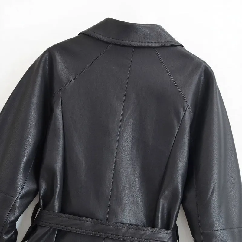Damen Taillierte Lederoptik‑Jacke mit Bindegürtel und Raglanärmeln Drune
