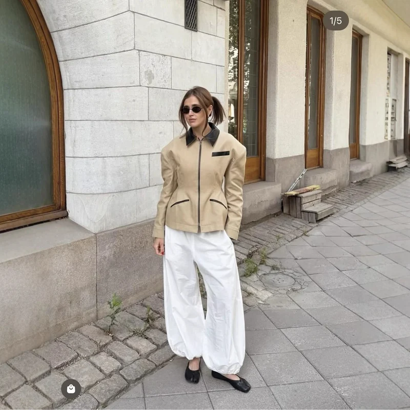 Damen Taillierte Kurzjacke mit Reißverschluss und Kunstlederbesatz Drune
