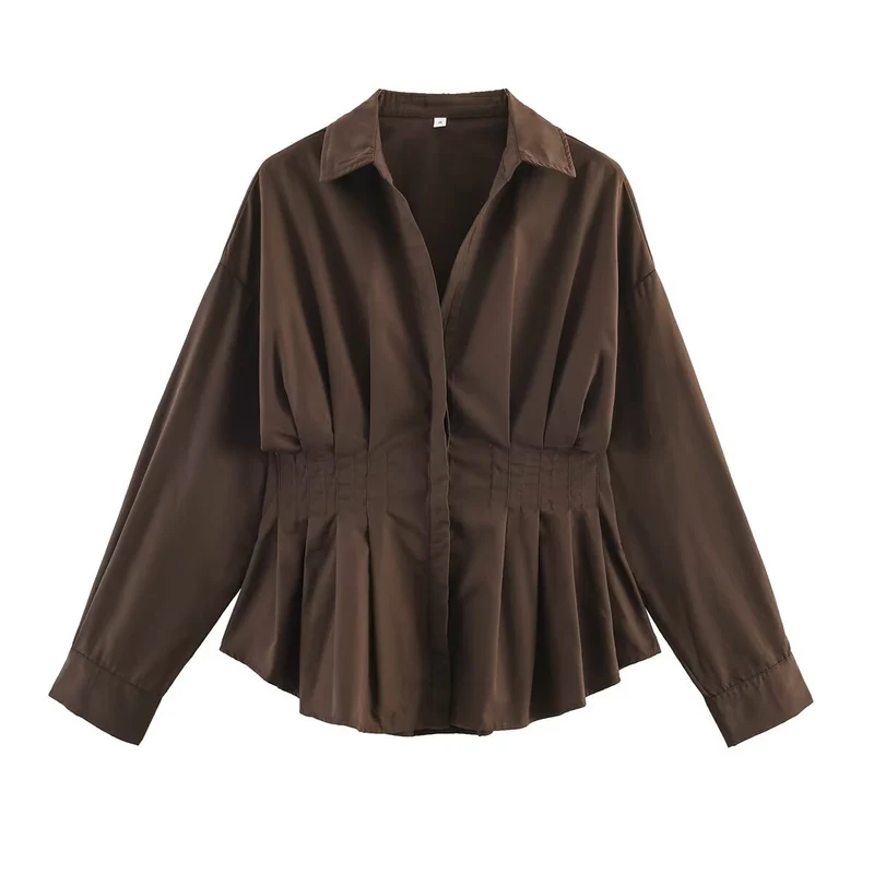 Damen Taillierte Hemdbluse mit Taillenraffung und Schößchen Drune