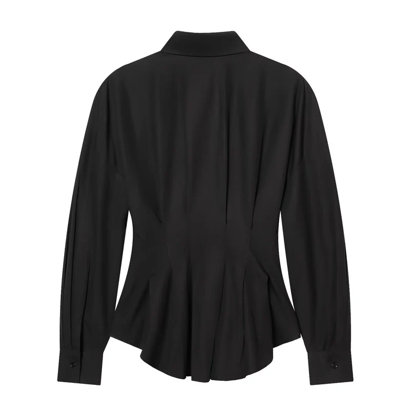 Damen Taillierte Hemdbluse mit Schößchen und Wiener Nähten Drune