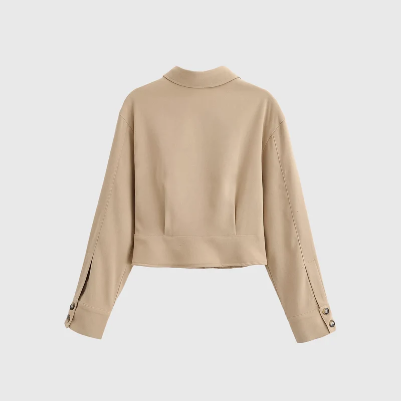 Damen Taillierte Cropped-Hemdjacke mit Wiener Nähten und Ballonärmeln Drune