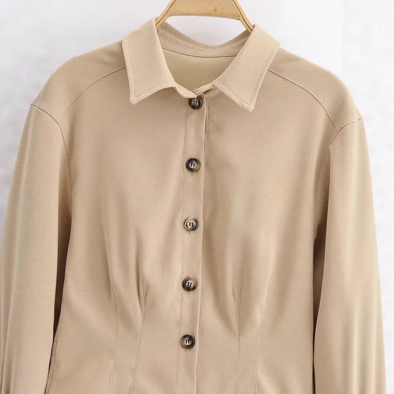 Damen Taillierte Cropped-Hemdjacke mit Wiener Nähten und Ballonärmeln Drune