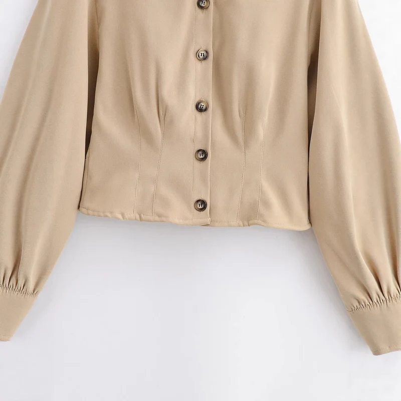 Damen Taillierte Cropped-Hemdjacke mit Wiener Nähten und Ballonärmeln Drune