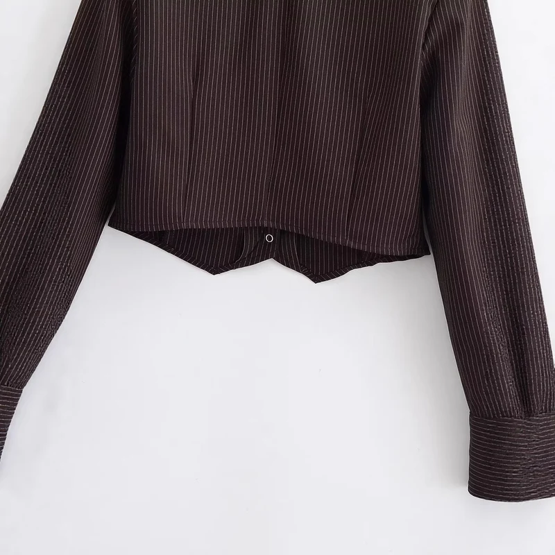 Damen Taillierte Cropped-Hemdbluse im Nadelstreifen mit tiefem V-Ausschnitt Drune