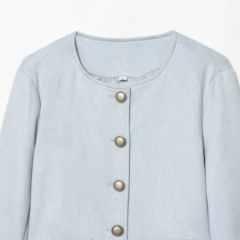 Damen Taillierte Cropped‑Bouclé‑Jacke mit Zierknopfleiste und Pattentaschen Drune