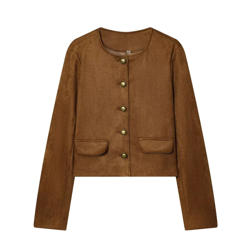 Damen Taillierte Cropped‑Bouclé‑Jacke mit Zierknopfleiste und Pattentaschen Drune