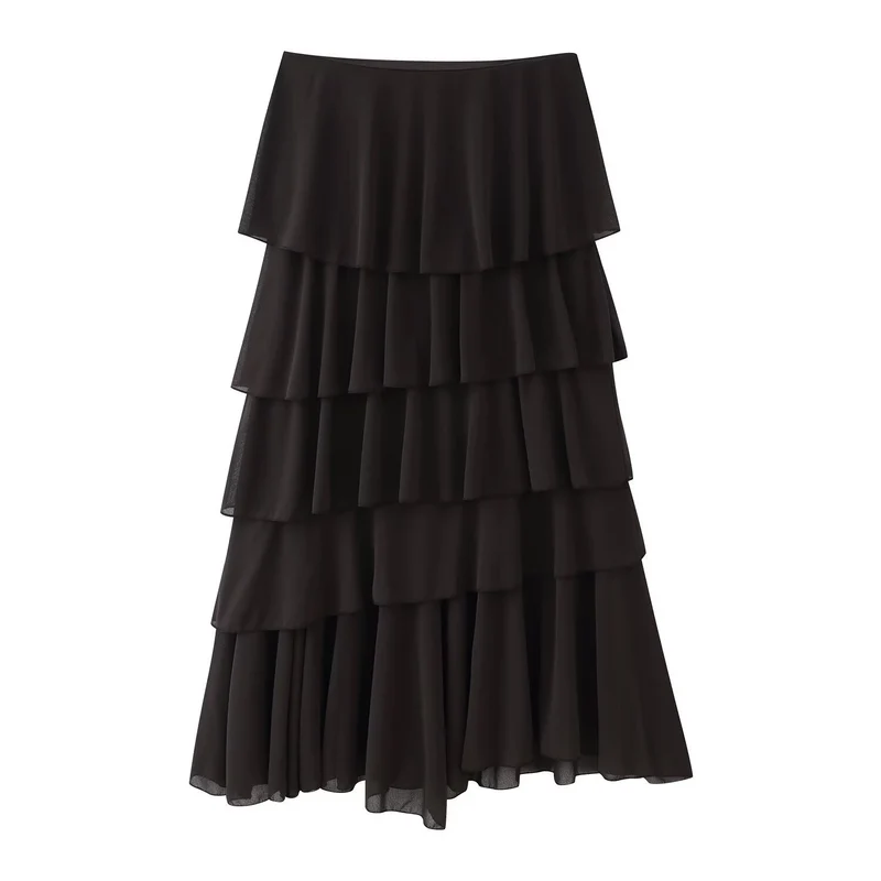 Damen Stufiger Chiffon‑Maxirock mit Volants Drune
