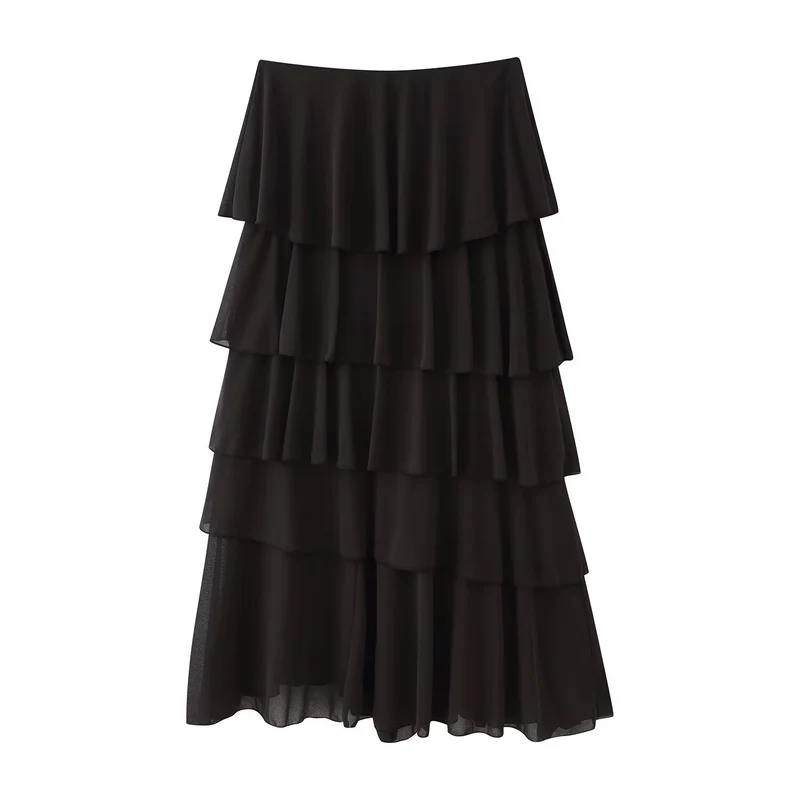 Damen Stufiger Chiffon‑Maxirock mit Volants Drune
