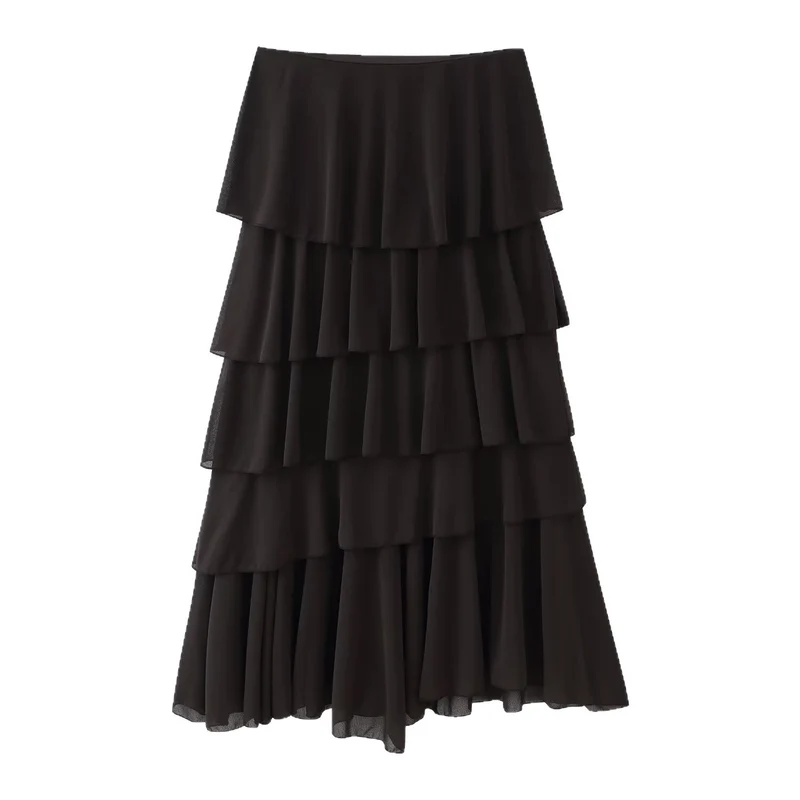 Damen Stufiger Chiffon‑Maxirock mit Volants Drune