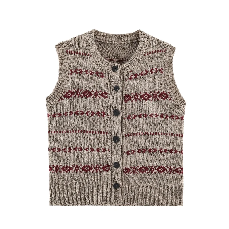 Damen Strickweste mit Norwegermuster und durchgehender Knopfleiste Drune