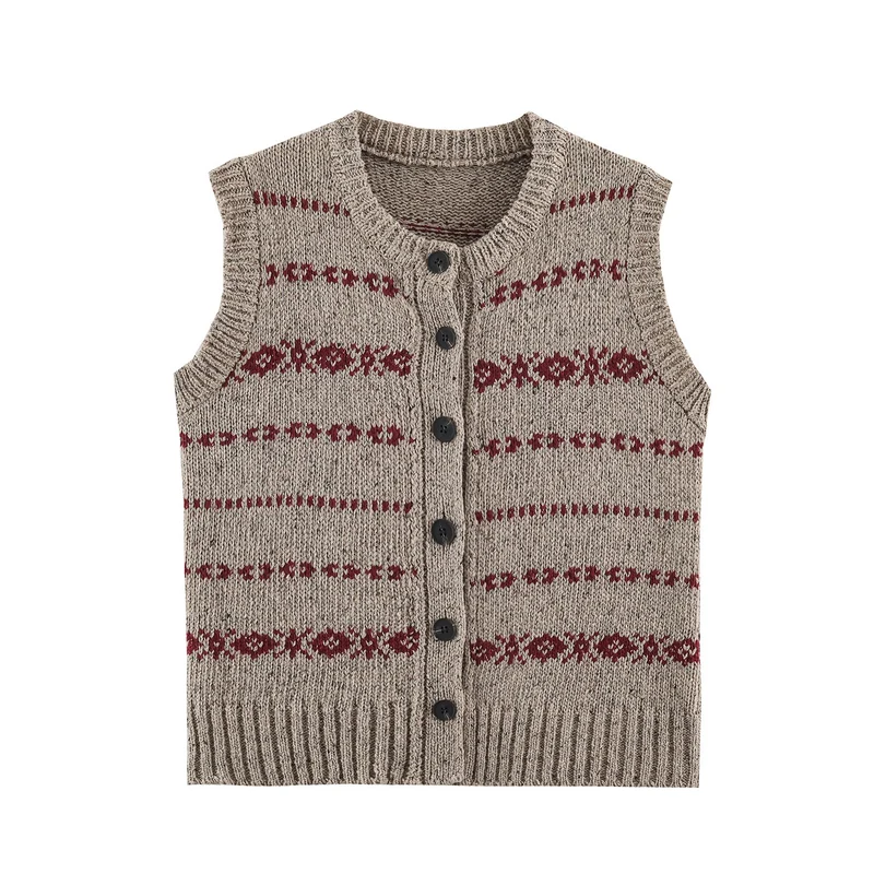 Damen Strickweste mit Norwegermuster und durchgehender Knopfleiste Drune