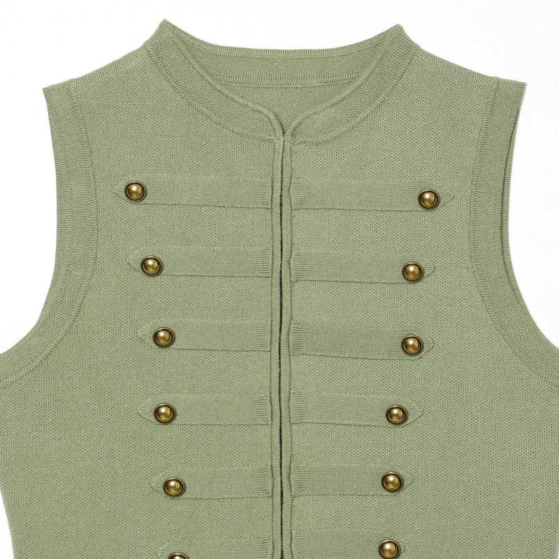 Damen Strickweste im Military‑Stil mit goldenen Zierknöpfen Drune