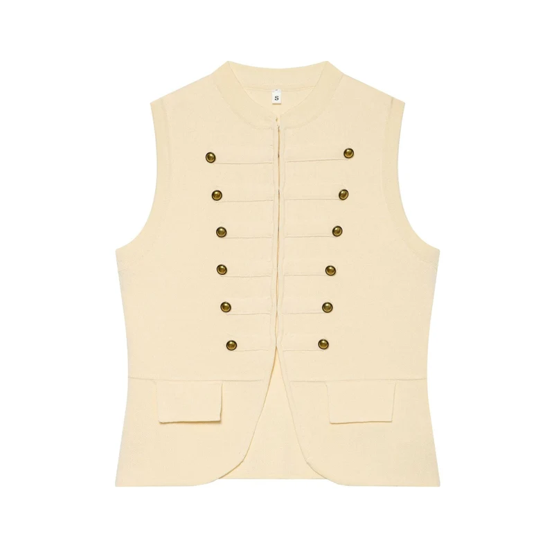 Damen Strickweste im Military‑Stil mit goldenen Zierknöpfen Drune