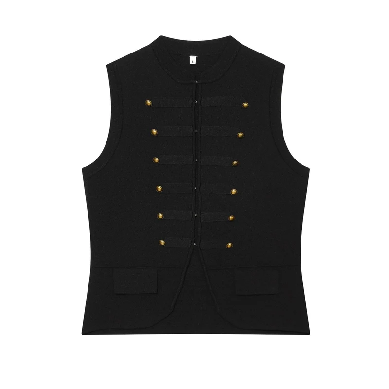 Damen Strickweste im Military‑Stil mit goldenen Zierknöpfen Drune