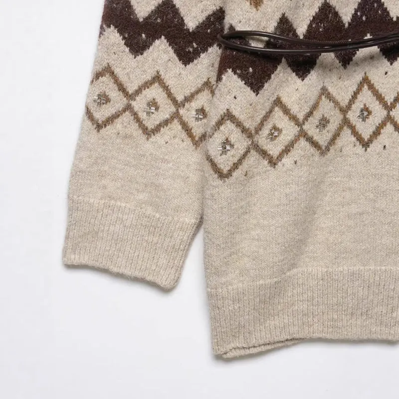 Damen Strickcardigan mit Zickzack-Jacquard, Paillettenbesatz und Taillengürtel Drune