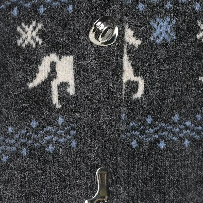 Damen Strickcardigan mit Pferde- und Hufeisen-Jacquard sowie dekorativen Stiefelknöpfen Drune