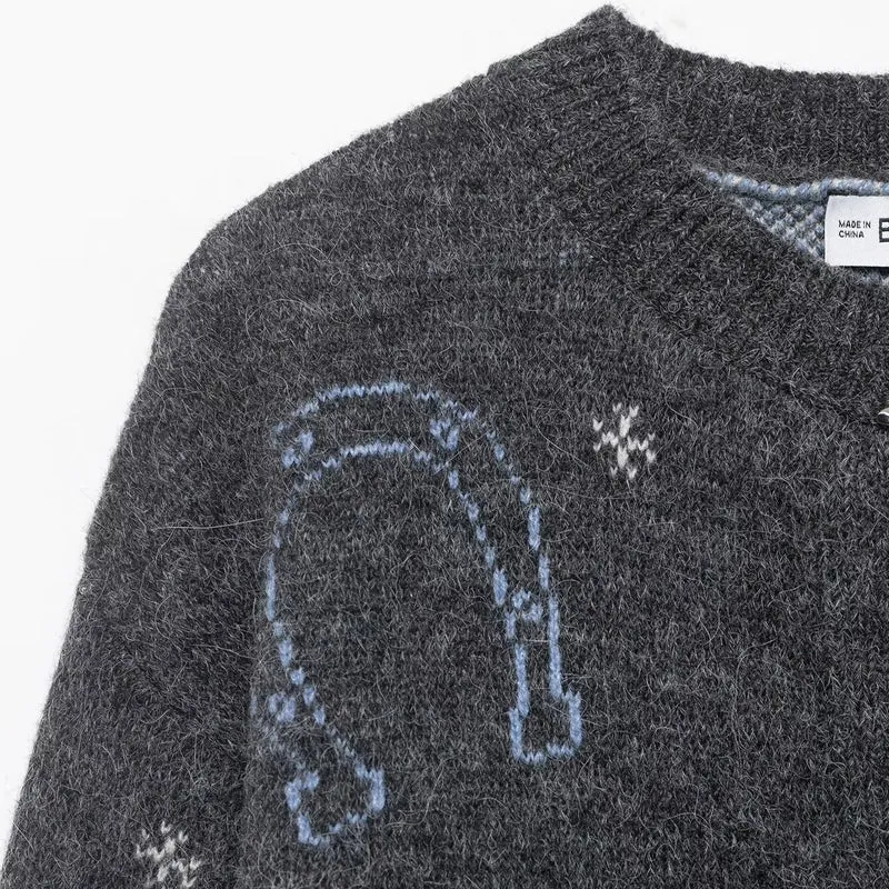 Damen Strickcardigan mit Pferde- und Hufeisen-Jacquard sowie dekorativen Stiefelknöpfen Drune