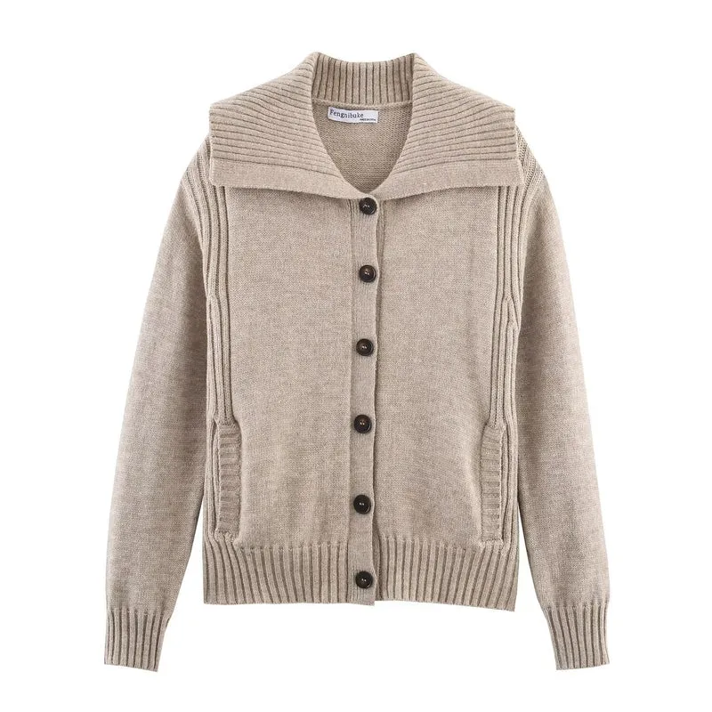 Damen Strickcardigan mit oversized Segelkragen und Zopfmuster-Details Drune