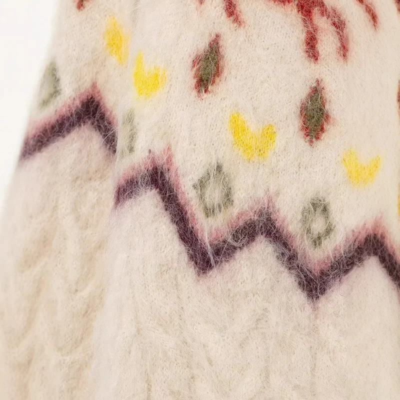 Damen Strickcardigan mit Norwegermuster und Pferde-Motiv, Zopfmuster und Knopfleiste Drune