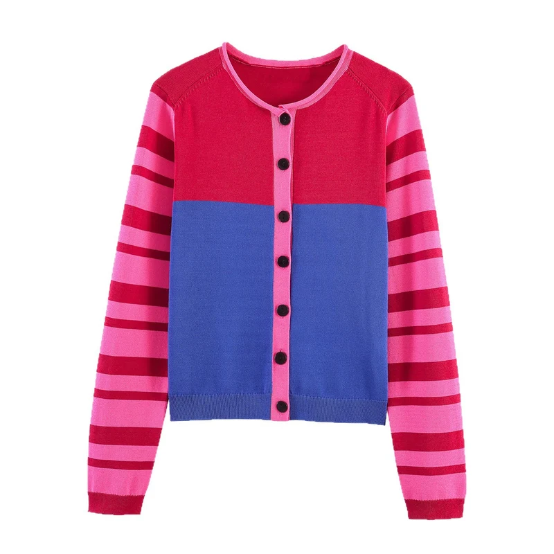 Damen Strickcardigan mit Colorblock-Front und gestreiften Ärmeln Drune