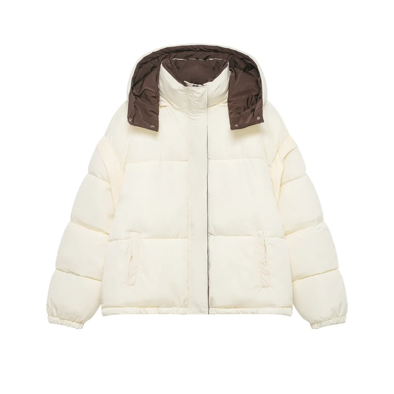 Damen Stepp-Daunenjacke mit hohem Stehkragen und abnehmbarer Kapuze Drune