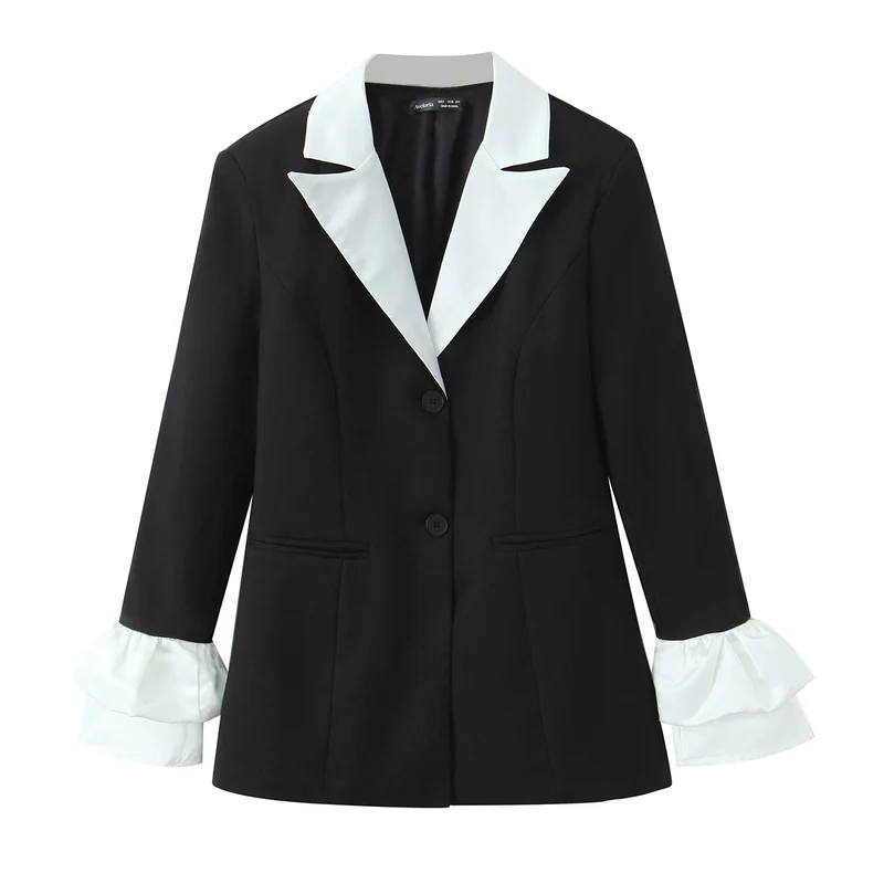 Damen Statement-Blazer mit kontrastierendem Schalkragen und Volantmanschetten Drune