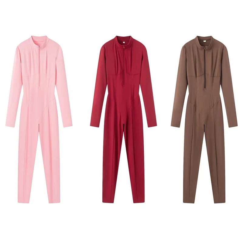 Damen Sportlicher Langarm-Unitard mit 1/2-Reißverschluss und körpernaher Passform Drune