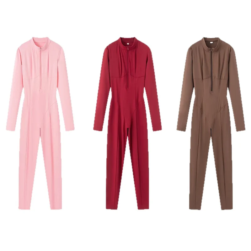 Damen Sportlicher Langarm-Unitard mit 1/2-Reißverschluss und körpernaher Passform Drune