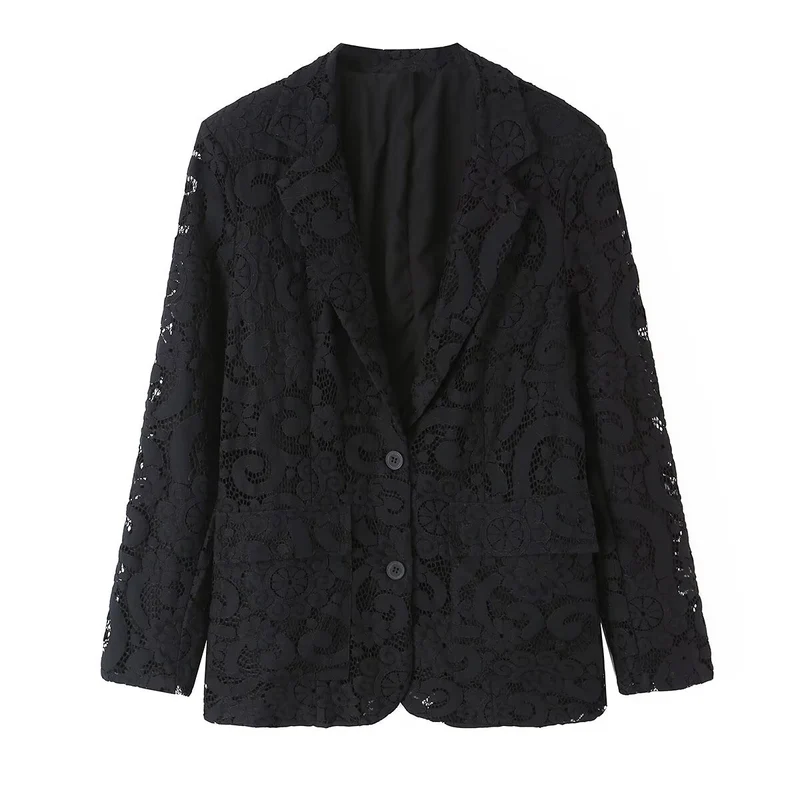 Damen Spitzenblazer mit floraler Lochspitze und femininer Silhouette Drune