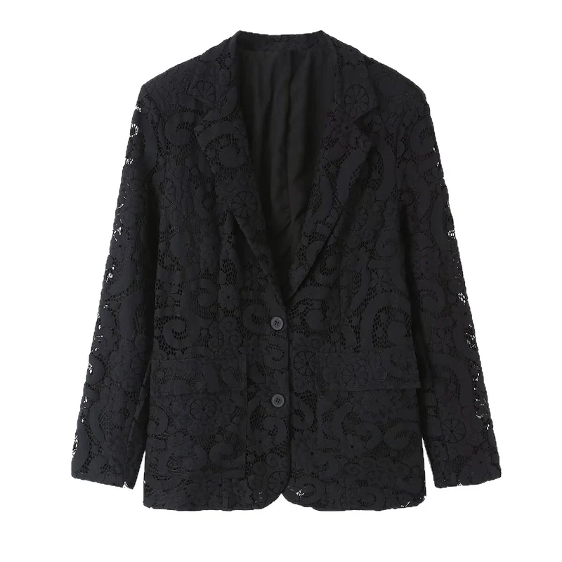 Damen Spitzenblazer mit floraler Lochspitze und femininer Silhouette Drune