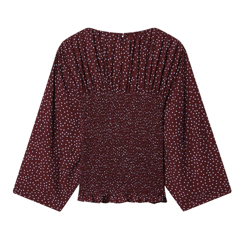 Damen Smock-Bluse mit elastischer Raffung und weiten Trompetenärmeln Drune