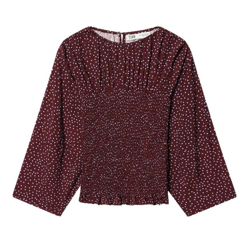 Damen Smock-Bluse mit elastischer Raffung und weiten Trompetenärmeln Drune
