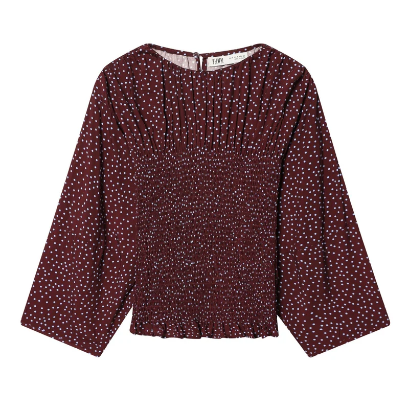 Damen Smock-Bluse mit elastischer Raffung und weiten Trompetenärmeln Drune