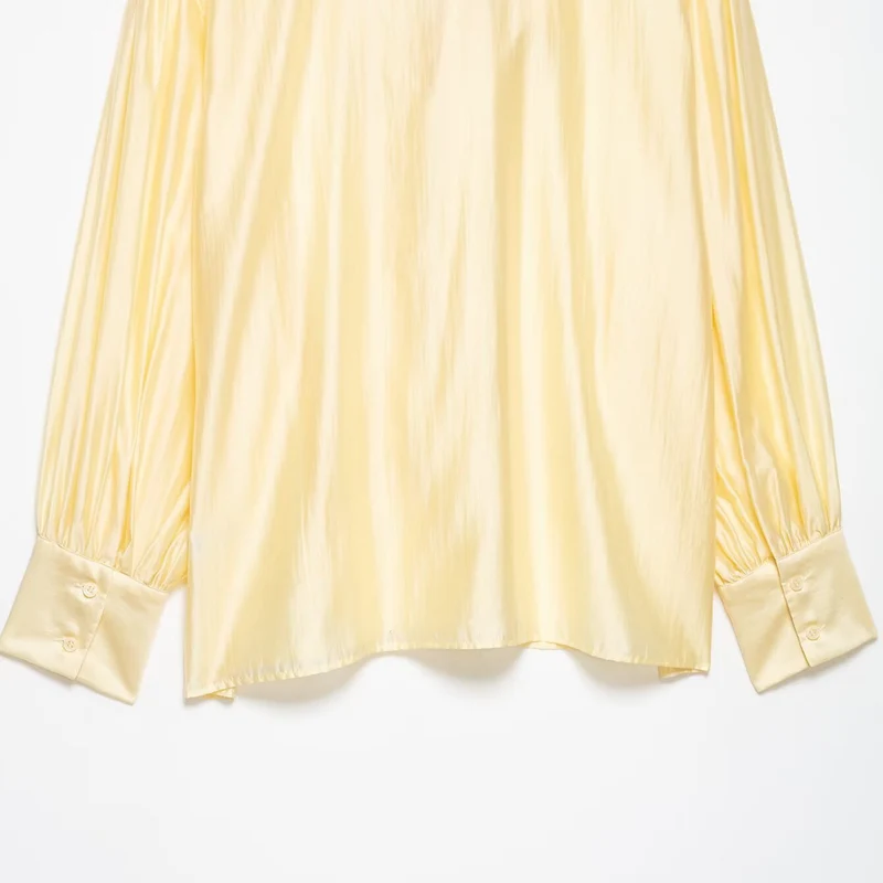 Damen Seidige Bluse mit Schleifenkragen und Ballonärmeln Drune