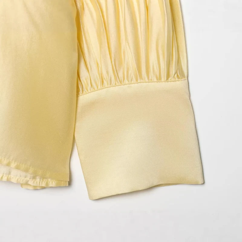 Damen Seidige Bluse mit Bindeschal und Ballonärmeln Drune