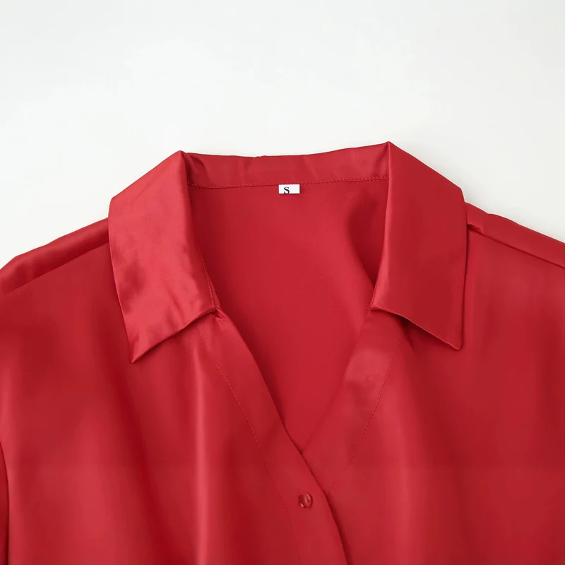 Damen Seidenglänzende Hemdbluse mit Bindegürtel und taillierendem Wickeldetail Drune