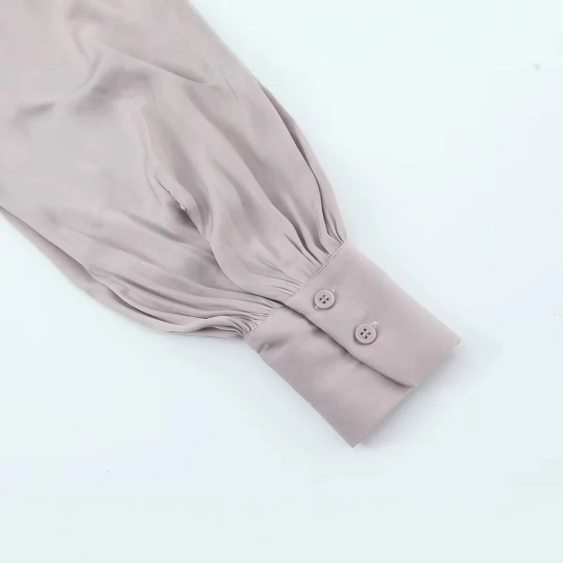 Damen Seidenähnliche Schlupfbluse mit Bindeschal und Ballonärmeln Drune