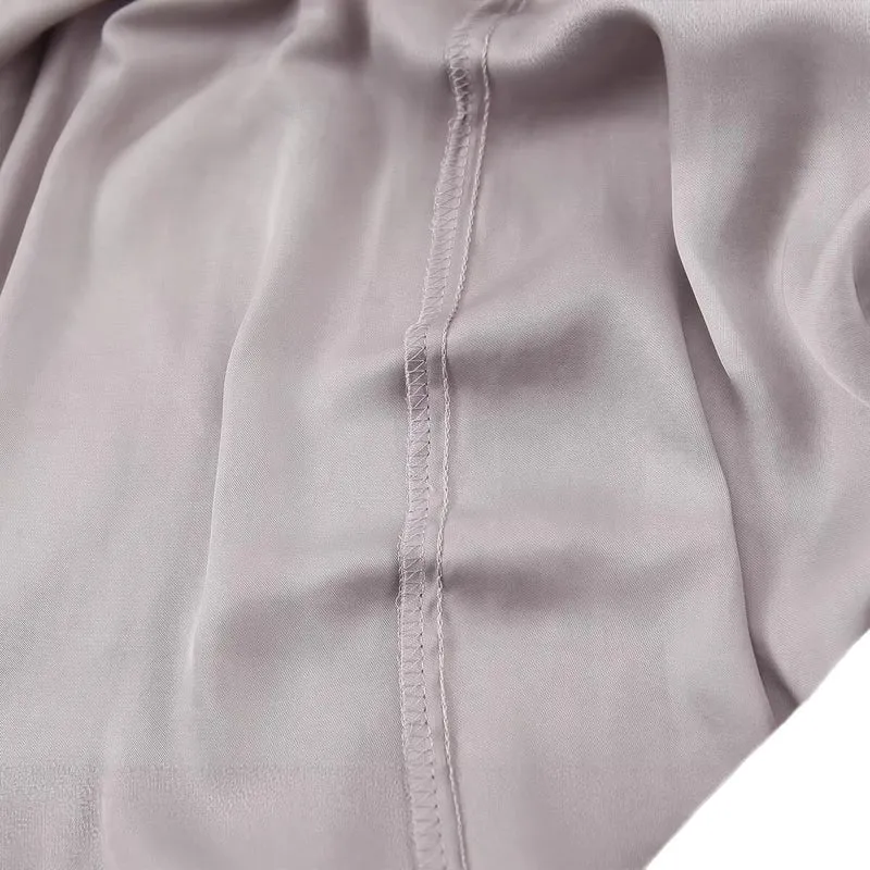 Damen Seidenähnliche Schlupfbluse mit Bindeschal und Ballonärmeln Drune