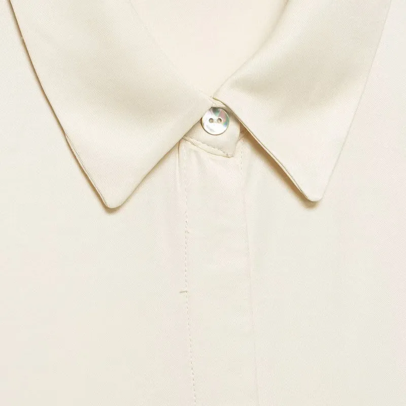 Damen Seidenähnliche Bluse mit verdeckter Knopfleiste und Spitzenbesatz Drune