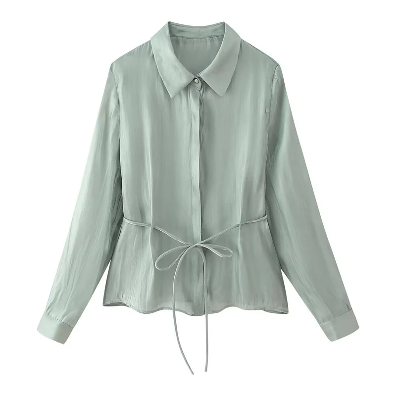 Damen Seidenähnliche Bluse mit Taillen-Zugband und verdeckter Knopfleiste Drune