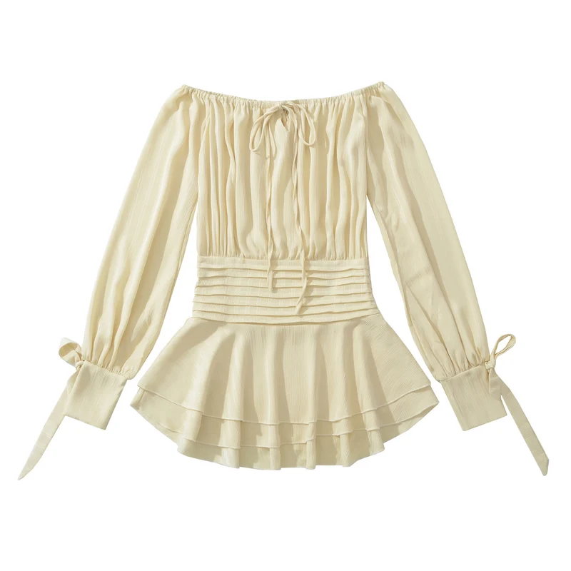 Damen Schulterfreies Off-Shoulder-Blusen- und Plissee-Minirock-Set aus Leichtstoff Drune