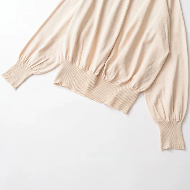 Damen Schulterfreier Strickpullover mit Ballonärmeln und breitem Rippbund Drune