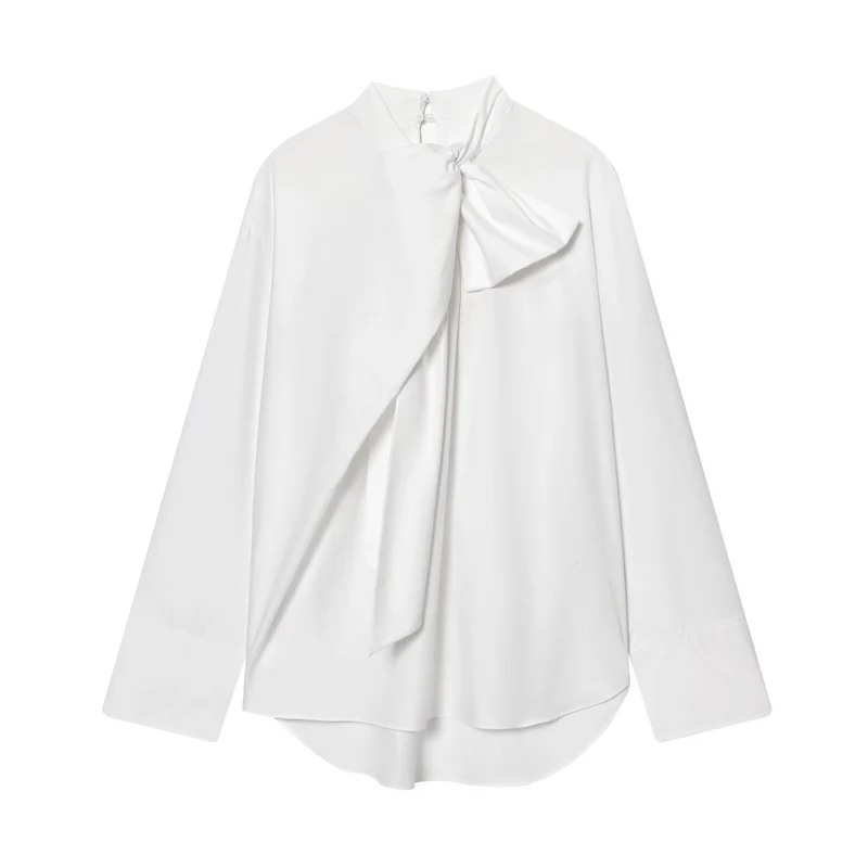 Damen Schluppenbluse mit weitem Oversize‑Schnitt und asymmetrischem Bindeschal Drune