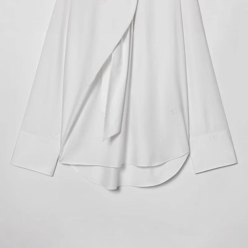 Damen Schluppenbluse mit weitem Oversize‑Schnitt und asymmetrischem Bindeschal Drune
