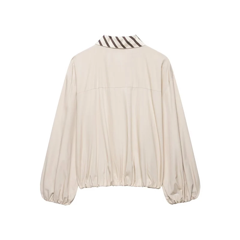 Damen Schluppenbluse im Cropped‑Boxy‑Schnitt mit Ballonärmeln und kontrastierter Schluppenblende Drune