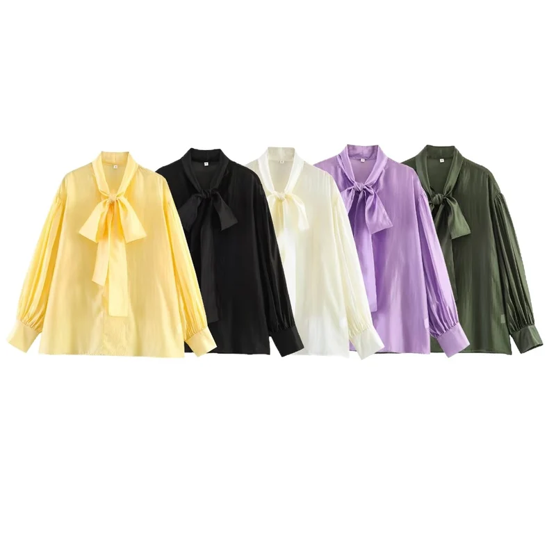 Damen Schluppenbluse aus glänzendem Satin mit voluminösen Ballonärmeln Drune