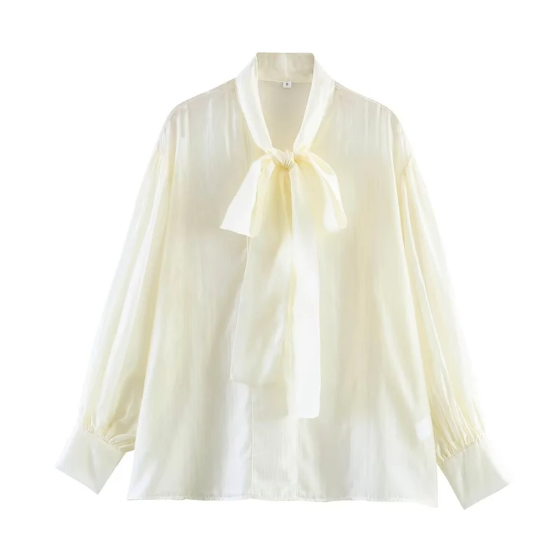 Damen Schluppenbluse aus glänzendem Satin mit voluminösen Ballonärmeln Drune