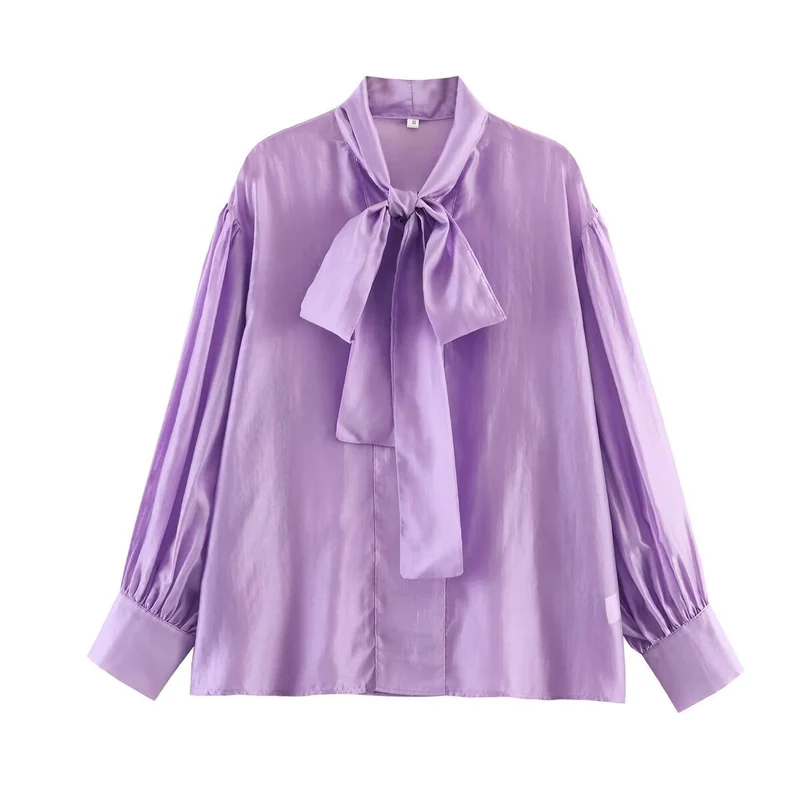 Damen Schluppenbluse aus glänzendem Satin mit voluminösen Ballonärmeln Drune