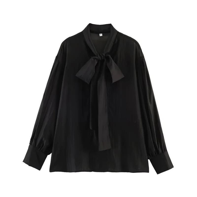 Damen Schluppenbluse aus glänzendem Satin mit voluminösen Ballonärmeln Drune